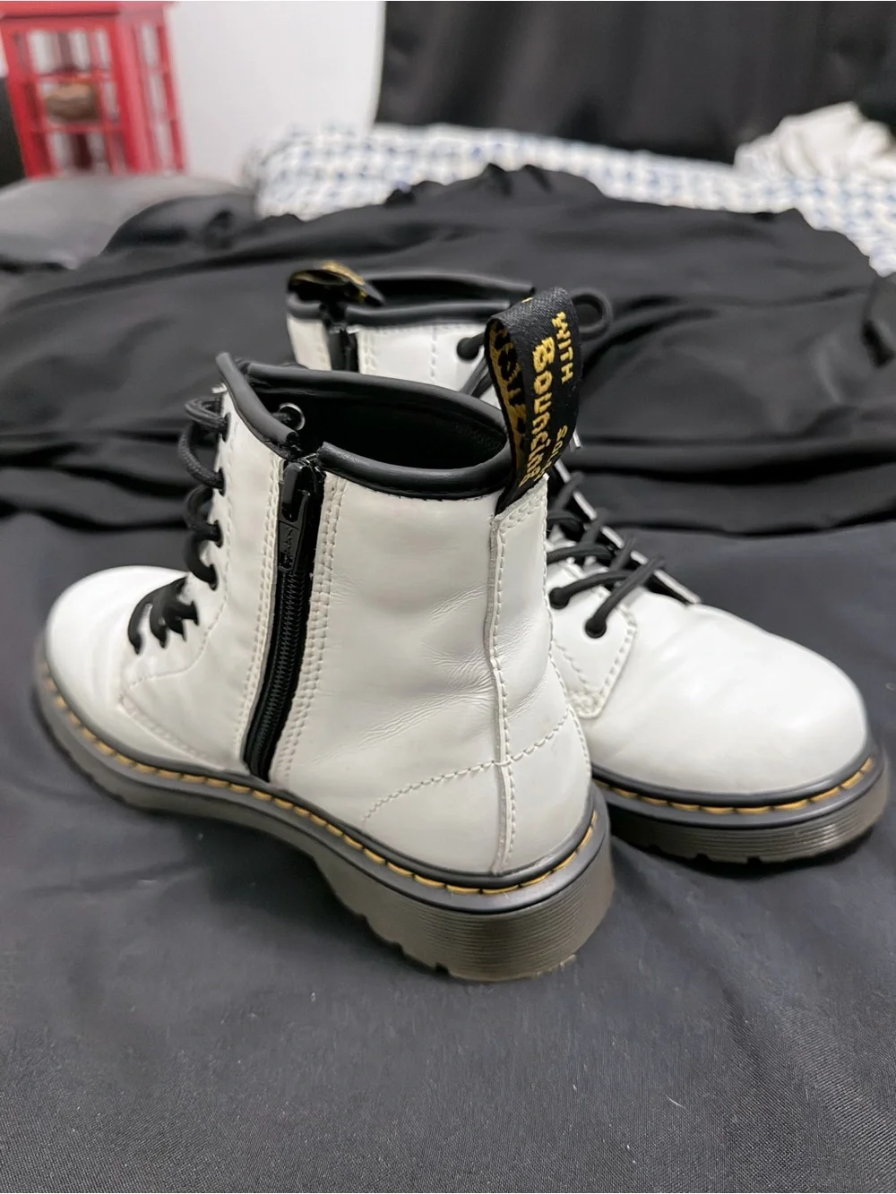 Dr. Martens White Lace-Up Combat Boots with Black Laces size 3